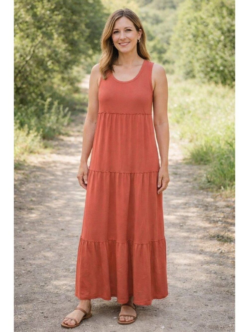 J. Jill size XS Dress: 100% Cotton Long Maxi Tiered Rust Sleeveless